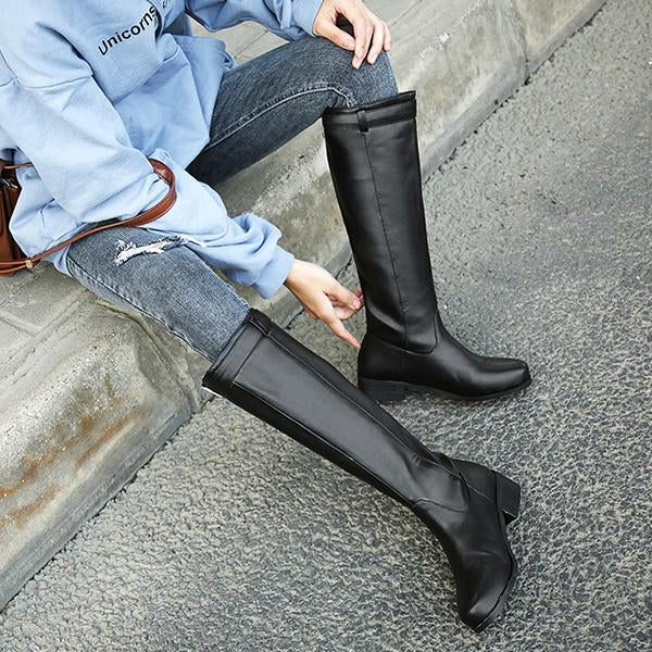 Women's Casual Belt Buckle Decorated Knee High Boots 79304711S