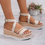 Women's Sandals with Jute Rope Soles and Thick Platform 63506662C