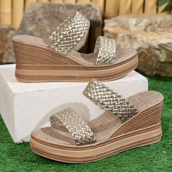 Women's Woven Wedge Slippers 37970636C