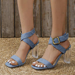 Women's Casual Denim Cross Buckle Strap Crystal Heel Sandals 37461639S