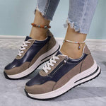 Women's Round Toe Lace-Up Color Block Sneakers 39646912C