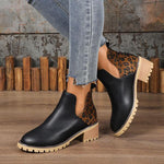 Women's Fashion Leopard Chunky Heel Ankle Boots 10172113S