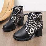 Women's Fashion Leopard Print Belt Buckle Ankle Boots 27595648S