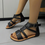 Women's Casual Zipper Braided Flat Roman Sandals 68549282S