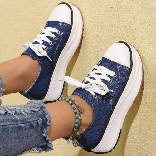 Women's Low-Top Thick Sole Lace-Up Casual Canvas Shoes 60135271C