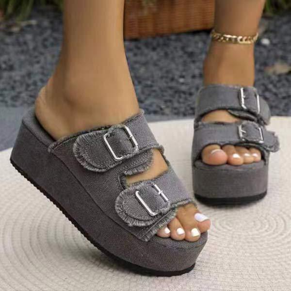 Women's Denim Buckle Slip-On Slide Sandals 88548023C