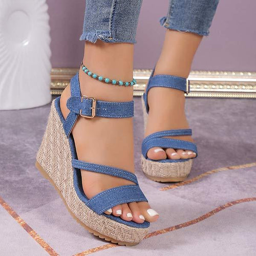 Women's Denim and Jute Rope Wedge Sandals 62104900C