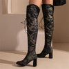 Women's Fashionable Chunk Heel Denim Over-the-Knee Boots 81332209S