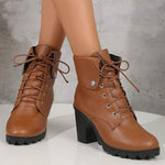 Women's Round-Toe High Heel Lace-Up Chunky Ankle Boots 35079711C
