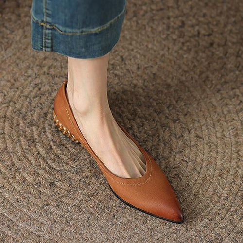 Women's Retro Wheat Sole Pointed Toe Flat Shoes 24730160S