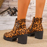 Women's Leopard Print Block Heel Ankle Boots 88668303C