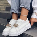 Women's Chunky Platform Sneakers with Lace-up and Chain Detailing 77215269C