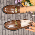 Women's Retro Brown Metal Buckle Loafers 14889988C