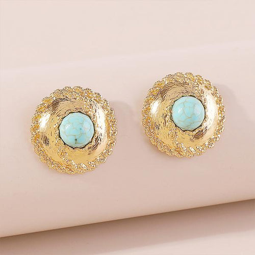 Retro Round Pearl Turquoise Earrings 91197855S