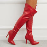 Women's Zipper Pointed Toe Stiletto Over the Knee Boots 49903151C