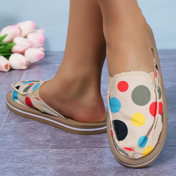 Women's Colorful Circle Casual Canvas Flat Slippers 86408008S