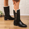 Women's Thick Velvet Thick Heel Mid-Calf Boots 06212893C