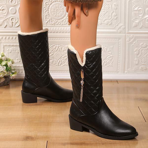 Women's Thick Velvet Thick Heel Mid-Calf Boots 06212893C