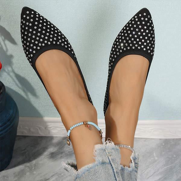 Women's Pointed Toe Flat Shoes with Rhinestone Accents 83812939C