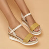 Women's One-Word Buckle Wedge Fish Mouth Mid-Heel Sandals 12623821C