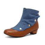 Women's Color-Blocked Mid-Heel Ankle Boots 98752492C