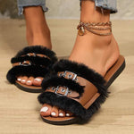 Women's Flat Belted Fur-Lined Slippers 96239205C