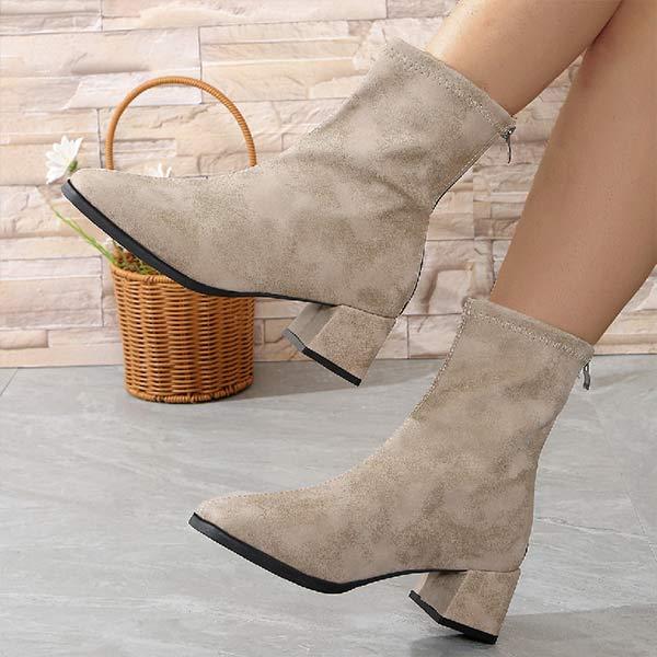 Women's Chunky Heel Ankle Boots with Back Zipper 25135162C