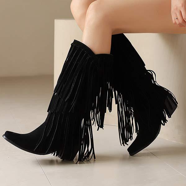 Women's Pointed Toe High Heel Fringe Boots 95134075C