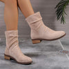 Women's Chunky Heel Suede Ankle Boots with Back Zipper 56530048C