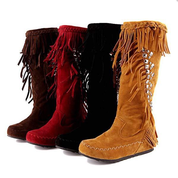 Women's Vintage Tassel Knee-High Boots 78225513C