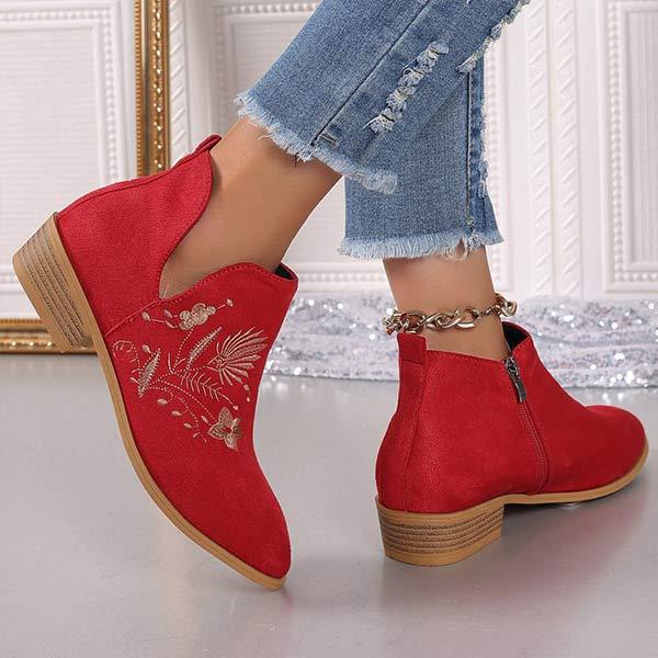 Women's Pointed Toe Embroidered Ankle Boots 92868808C