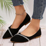 Women's Rhinestone Black Pointed Toe Slip-On Flats 72866873S