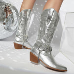 Women's Fashion Metal Buckle Chunky Heel Cowboy Boots 00949097S