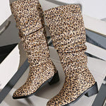 Women's Leopard Print Pointed Toe Pleated Boots 67996002C