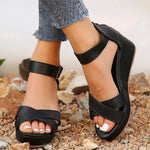 Women's Wedge Heel Peep-Toe Slingback Sandals with Buckle 81223579C