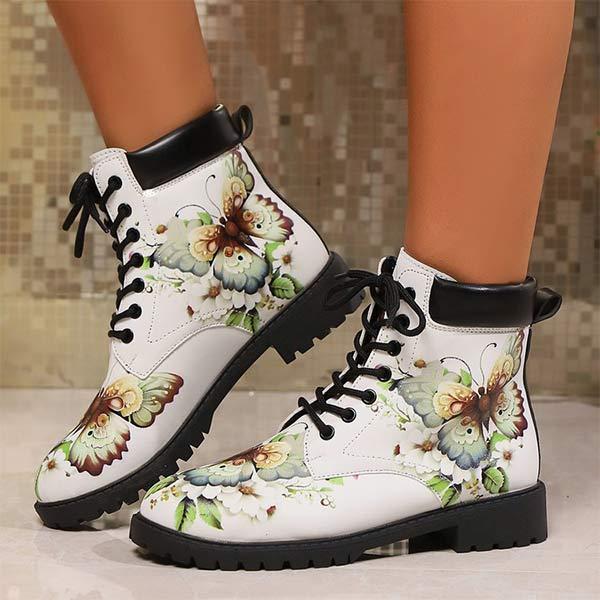 Women's Fashion Round Toe Printed Ankle Boots 10074774C