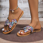 Women's Butterfly Bow Embroidered Cross Strap Slide Sandals 19577332C