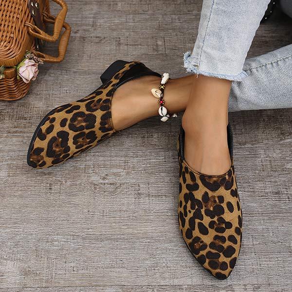 Women's Pointed Toe Leopard Print Color Block Flats 34926306C