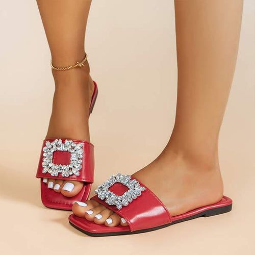 Women's Rhinestone Flat Square-Toe Slippers 47989815C