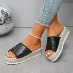 Women's Round Toe Sequined Fashion Thick Soled Slippers 20367082S
