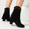 Women's High-Heeled Suede Studded Fringe Boots 89948733C