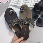 Women's Casual Sequined Toe Ring Flat Slippers 40595766S