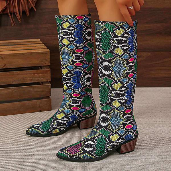 Women's Fashion Snake Print Pointed Toe Knee-High Boots 72541871S