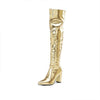 Women's Gold and Silver Block-Heel Over-the-Knee Combat Boots 36666311C