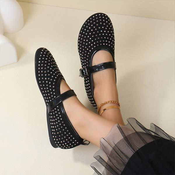 Women's Studded Soft Leather Casual Buckle Shoes 06269011C