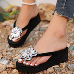 Women's Rhinestone Floral Toe-Ring Wedge Sandals 11262155C