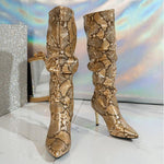 Women's Fashion Snake Print High Heel Knee-High Boots 98128611S