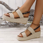 Women's Peep-Toe Ankle Strap Fish Mouth Sandals with Thick Rope Sole 45667908C