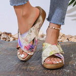 Women's Floral Print Wedge Heel Casual Slide Sandals 55008853C