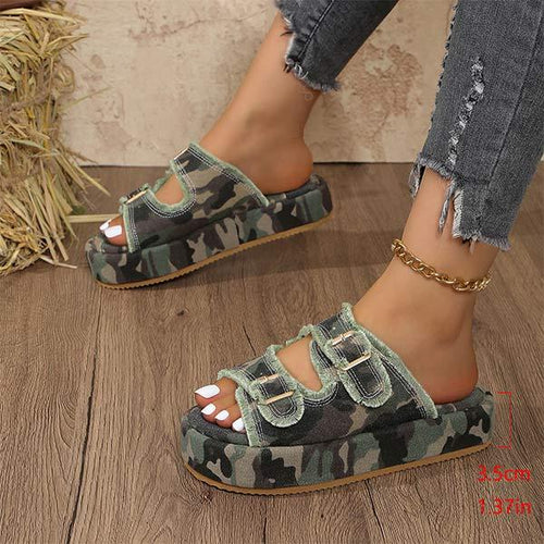 Women's Denim Belt Buckle Slide Sandals 35506643C